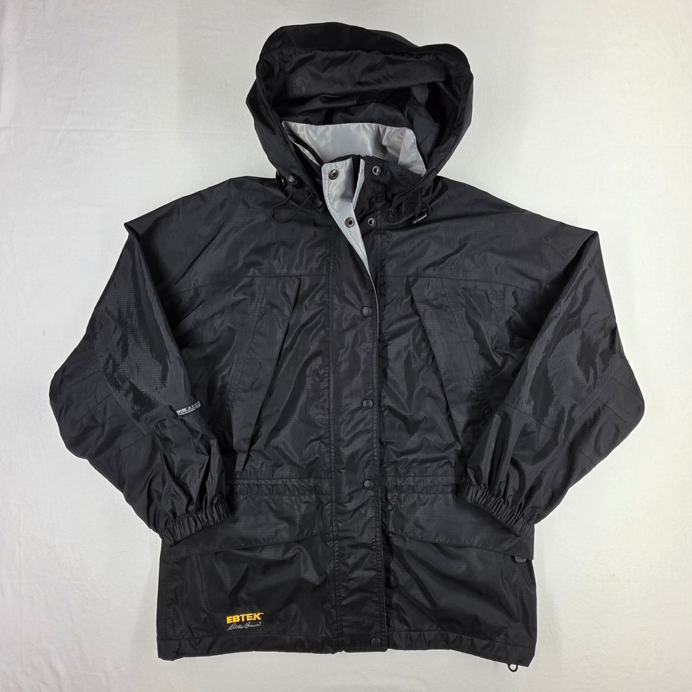 Eddie Bauer EBTEK GORE-TEX Rain Jacket Womens Medium Black Ripstop Hooded Coat